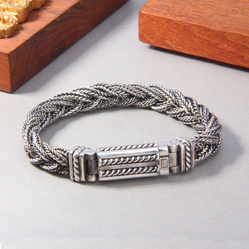 Men's 100% 925 Sterling Silver Geometric Shaped Classic Bracelet