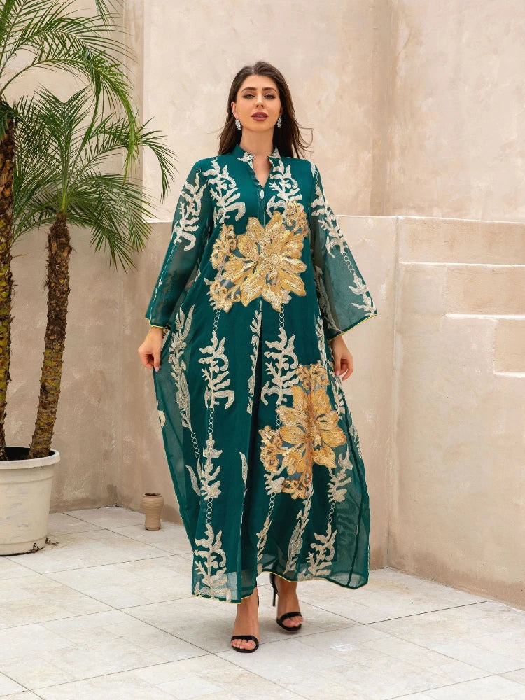 Women's Arabian Polyester Full Sleeves Embroidery Pattern Dress