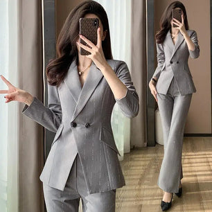 Women's Notched Collar Long Sleeve Hidden Breasted Casual Blazer