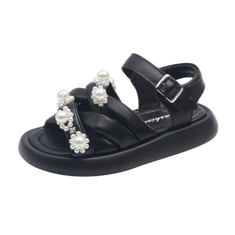 Baby's Round Open Toe Rhinestone Pattern Hook Loop Closure Sandals