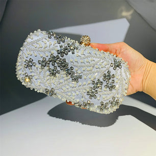 Women's Metallic Hasp Closure Rhinestone Bridal Wedding Clutch