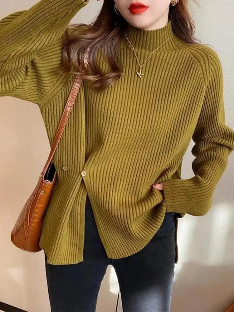 Women's Polyester Turtleneck Full Sleeves Solid Pattern Sweater