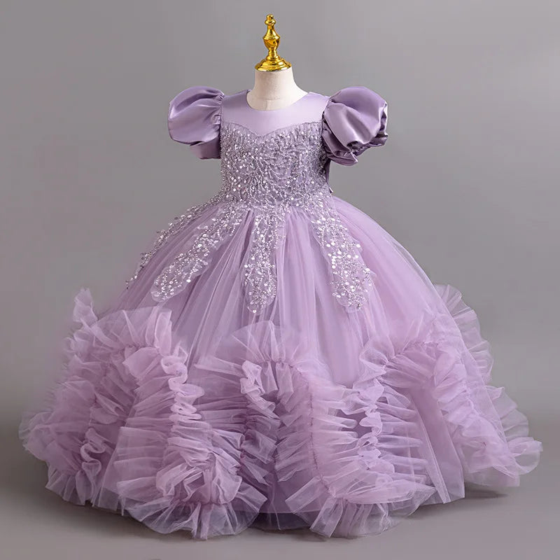 Baby Girl's Polyester Short Sleeve Pleated Pattern Princess Dress