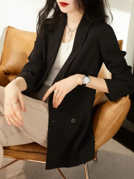 Women's Polyester Notched Full Sleeves Single Button Blazer