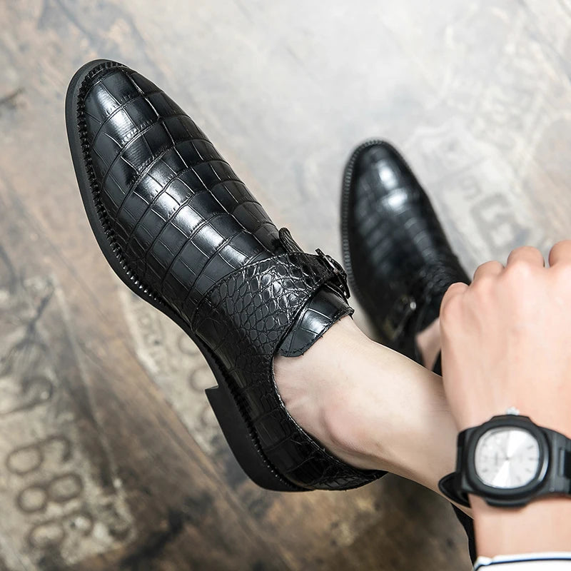 Men's Microfiber Round Toe Buckle Strap Closure Wedding Shoes
