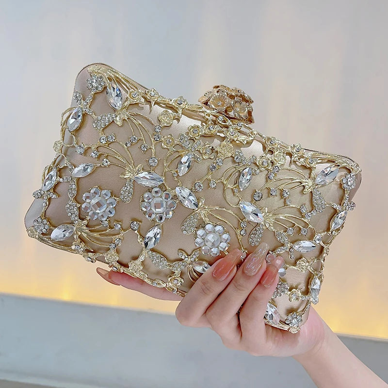 Women's Metallic Hasp Closure Rhinestone Trendy Wedding Clutch