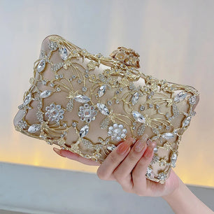 Women's Metallic Hasp Closure Rhinestone Trendy Wedding Clutch