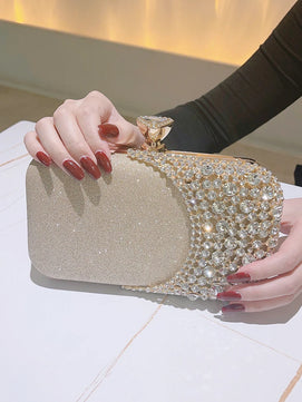 Women's Metallic Hasp Closure Rhinestone Classic Wedding Clutch