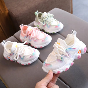 Kid's Stretch Fabric Round Toe Lace-Up Closure Mixed Colors Shoes
