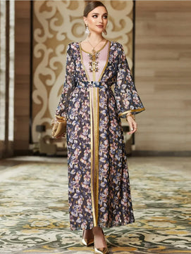 Women's Arabian Polyester Full Sleeves Printed Casual Dress