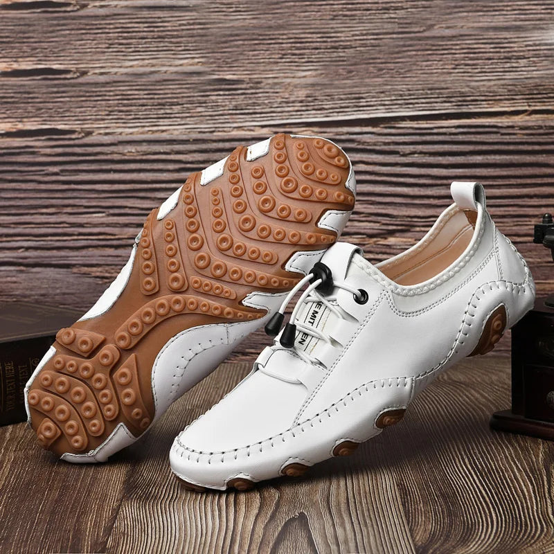 Men's Genuine Leather Round Toe Lace-up Luxury Casual Shoes