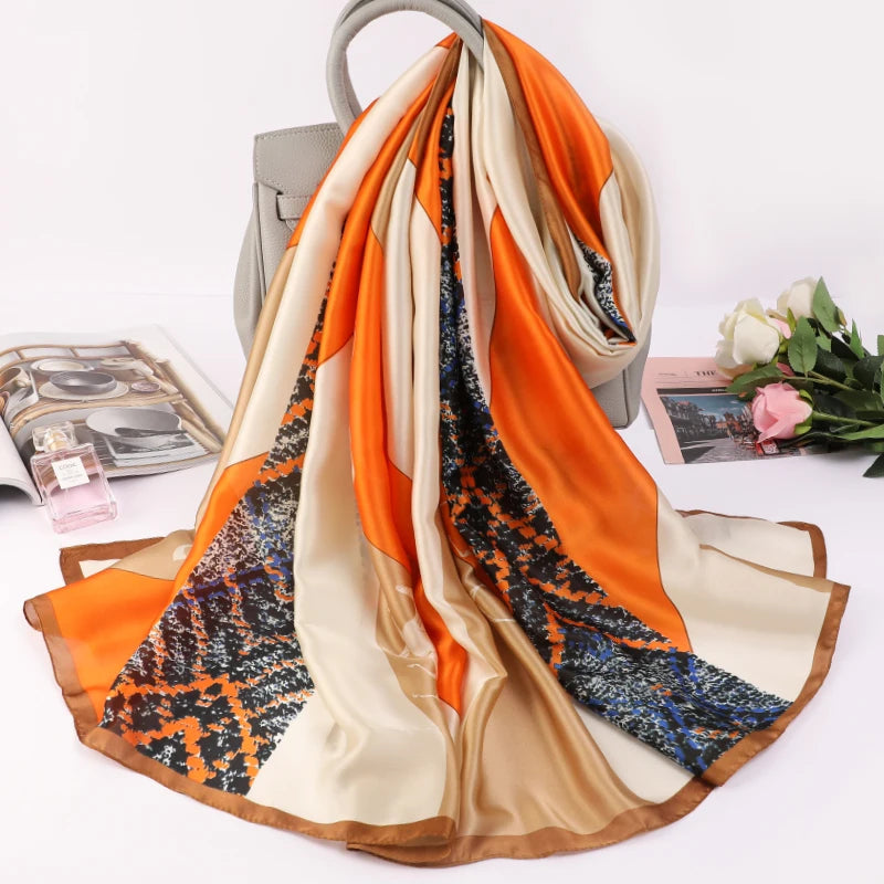 Women's Silk Neck Wrap Printed Pattern Trendy Beach Scarves