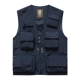 Men's Polyester V-Neck Sleeveless Zipper Closure Solid Jacket