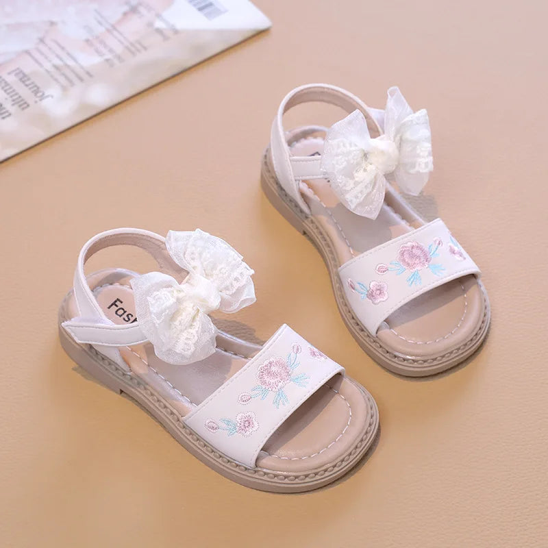 Kid's PU Open Toe Hook Loop Closure Bowknot Casual Sandals