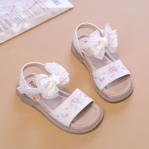 Kid's PU Open Toe Hook Loop Closure Bowknot Casual Sandals