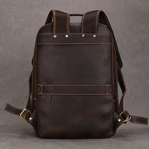 Men's Genuine Leather Zipper Closure Solid Pattern Backpack