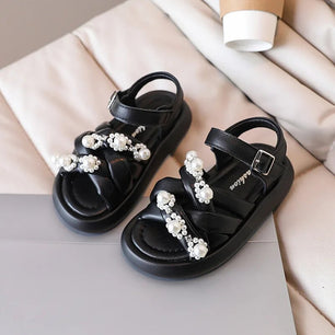 Baby's Round Open Toe Rhinestone Pattern Hook Loop Closure Sandals