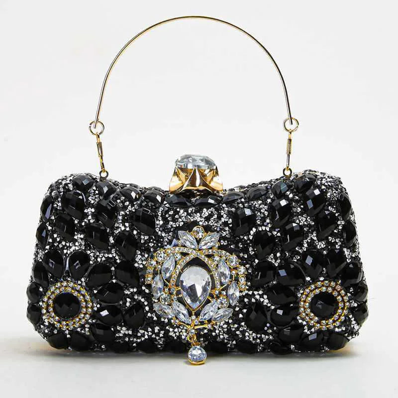 Women's Polyester Hasp Closure Rhinestone Pattern Evening Clutch