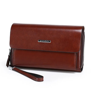 Men's Synthetic Leather Zipper Slot Pocket Solid Pattern Wallet