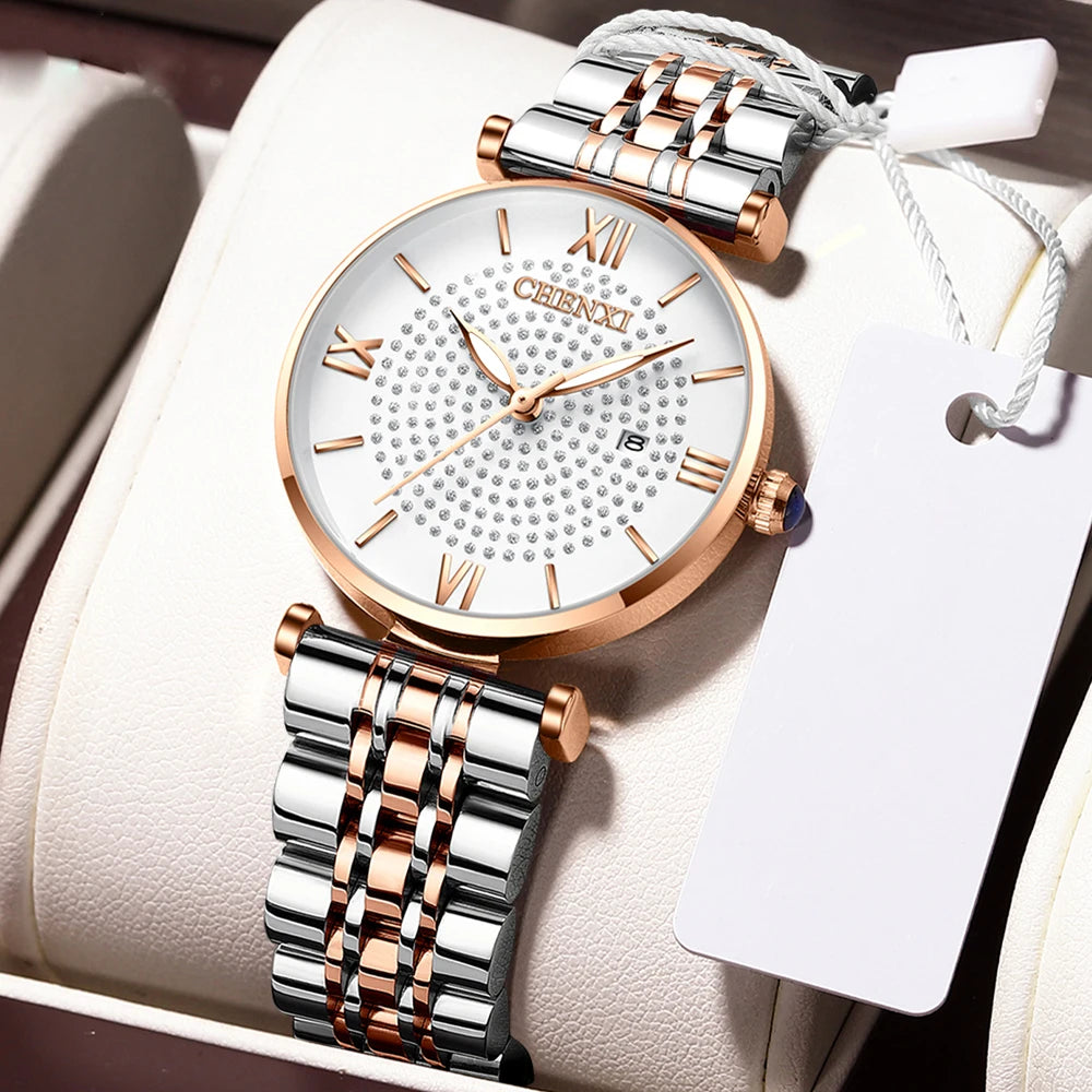 Women's Stainless Steel Round Shaped Waterproof Luxury Watch