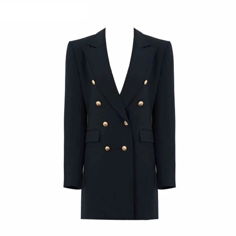 Women's Polyester Notched Long Sleeves Double Breasted Blazer