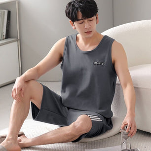 Men's Cotton Sleeveless O-Neck Nightwear Printed Pajama Set