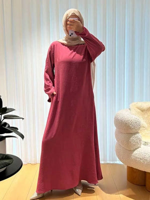 Women's Arabian Polyester Full Sleeves Solid Pattern Long Dress