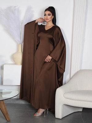 Women's Arabian Polyester Full Sleeves Solid Pattern Long Dress