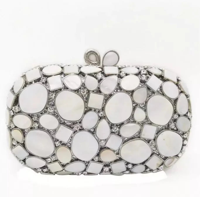 Women's Metallic Hasp Closure Pearl Pattern Trendy Wedding Clutch