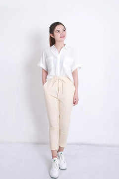 Women's Spandex Elastic High Waist Closure Plain Pattern Trousers