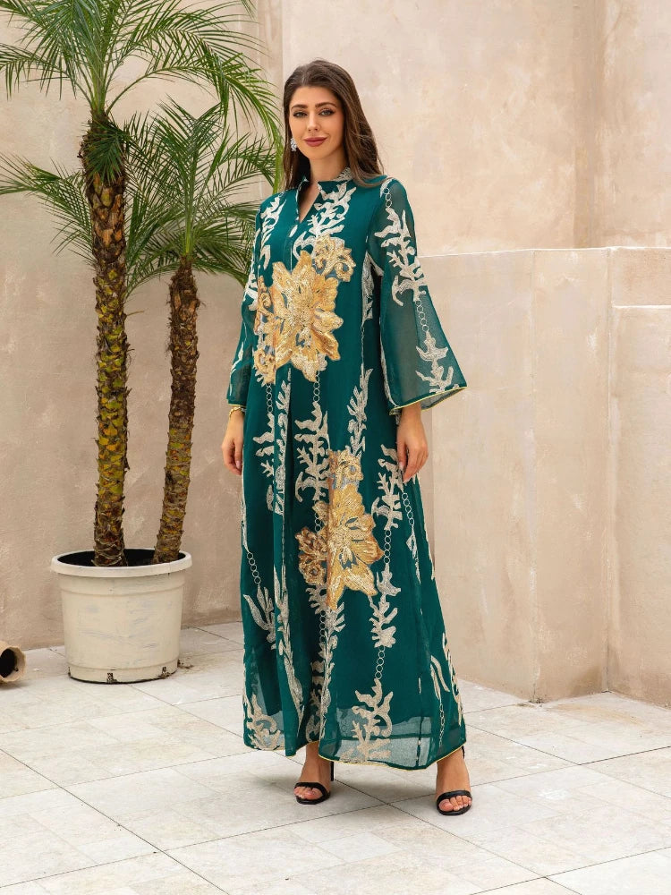 Women's Arabian Polyester Full Sleeves Embroidery Pattern Dress