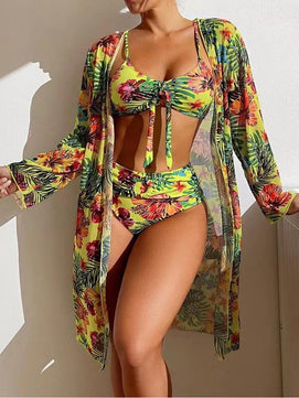 Women's Spandex High Waist Floral Pattern Swimwear Bikini Set