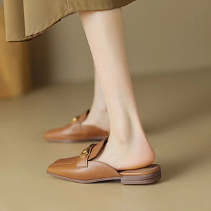 Women's Genuine Leather Square Toe Slip-On Closure Trendy Shoes