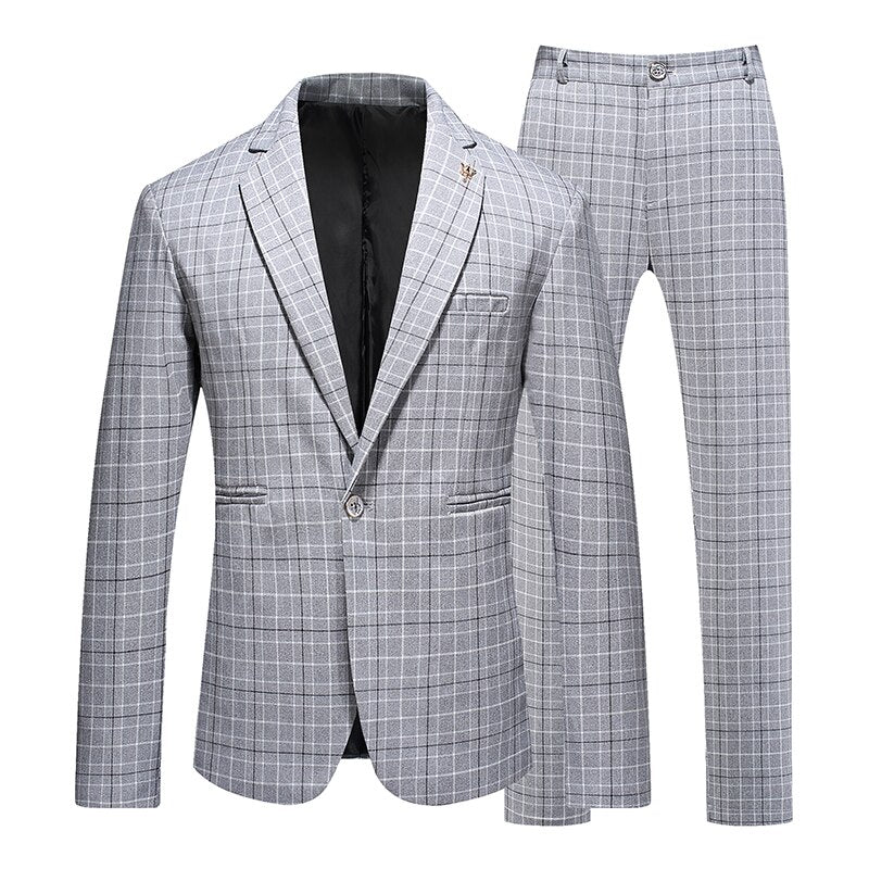 Men's Polyester Full Sleeves Single Breasted Plaid Wedding Blazer