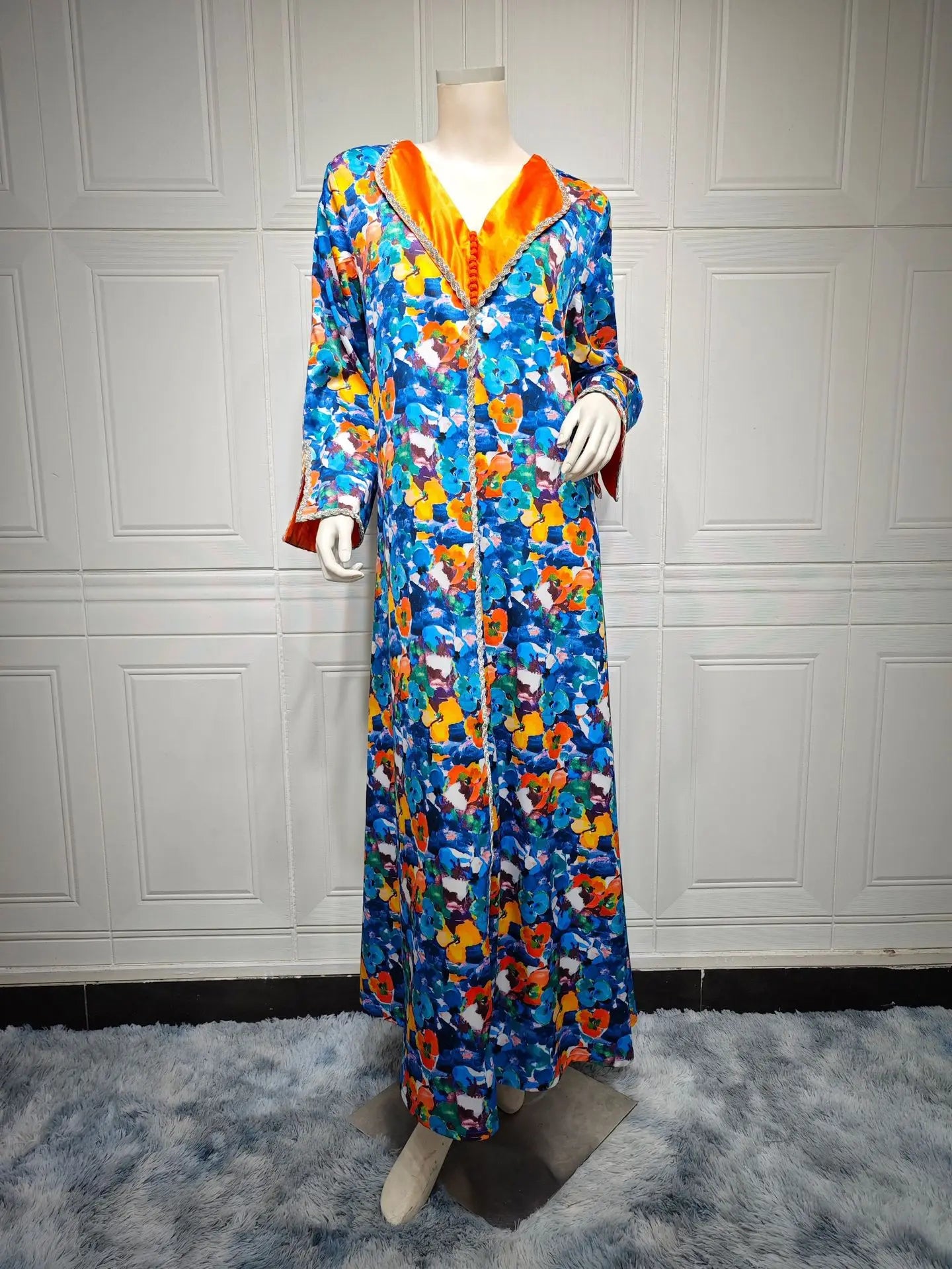 Women's Arabian Polyester Full Sleeve Floral Pattern Casual Dress