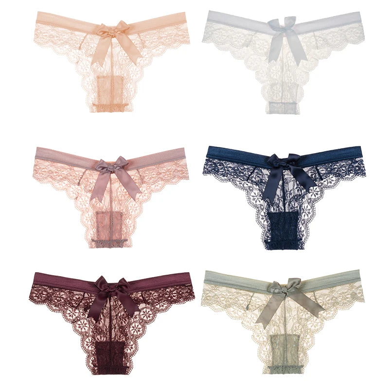 Women's 6 Pcs Spandex Low Waist Breathable Lace Pattern Panties