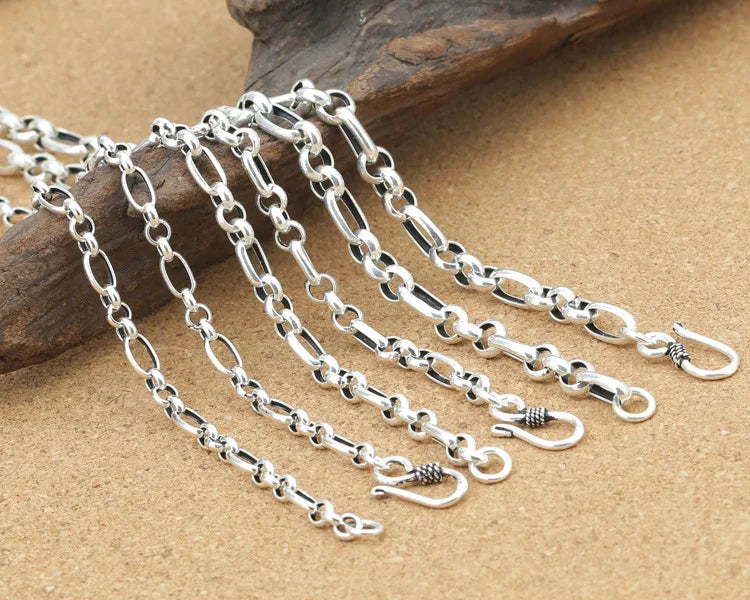 Men's 100% 925 Sterling Silver Link Chain Geometric Necklace