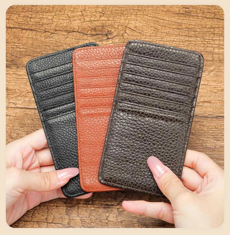 Women's Genuine Leather Solid Pattern Card Holder Mini Wallets