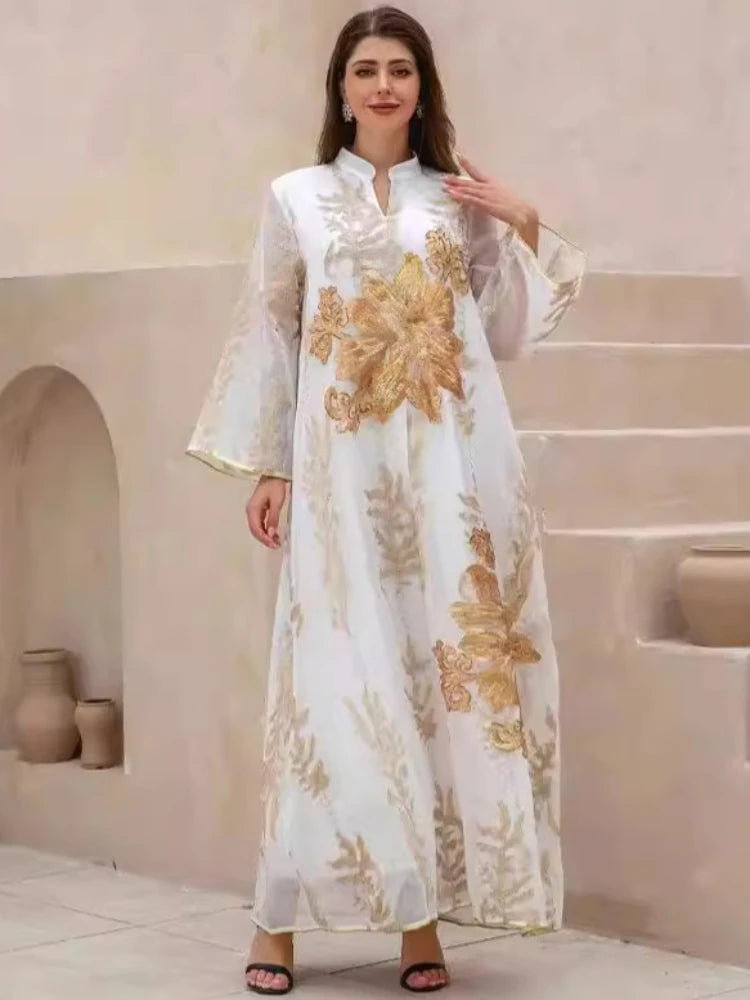 Women's Arabian Polyester Full Sleeves Embroidery Pattern Dress