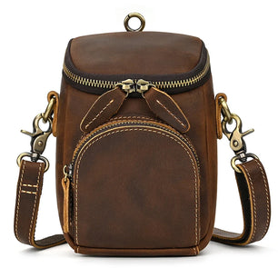 Men's Genuine Leather Zipper Closure Solid Pattern Shoulder Bag