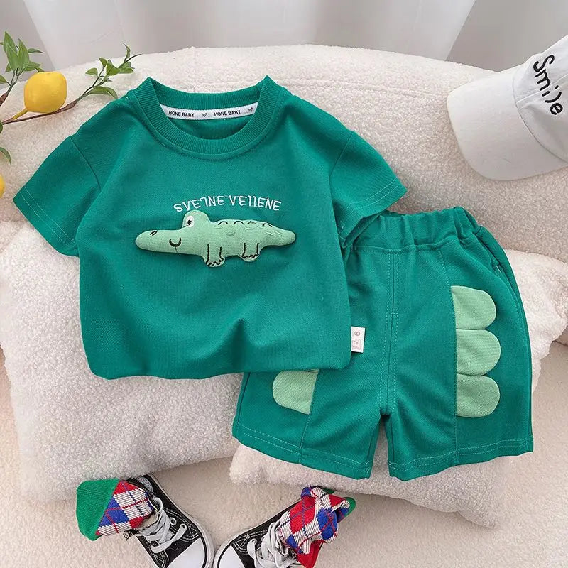 Kid's Polyester O-Neck Short Sleeve Breathable Casual Wear Clothes