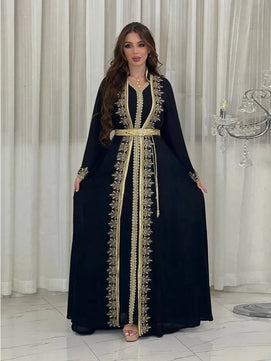 Women's Arabian Polyester Full Sleeves Embroidery Pattern Dress