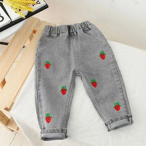 Kid's Cotton Elastic Waist Closure Denim Casual Wear Trouser