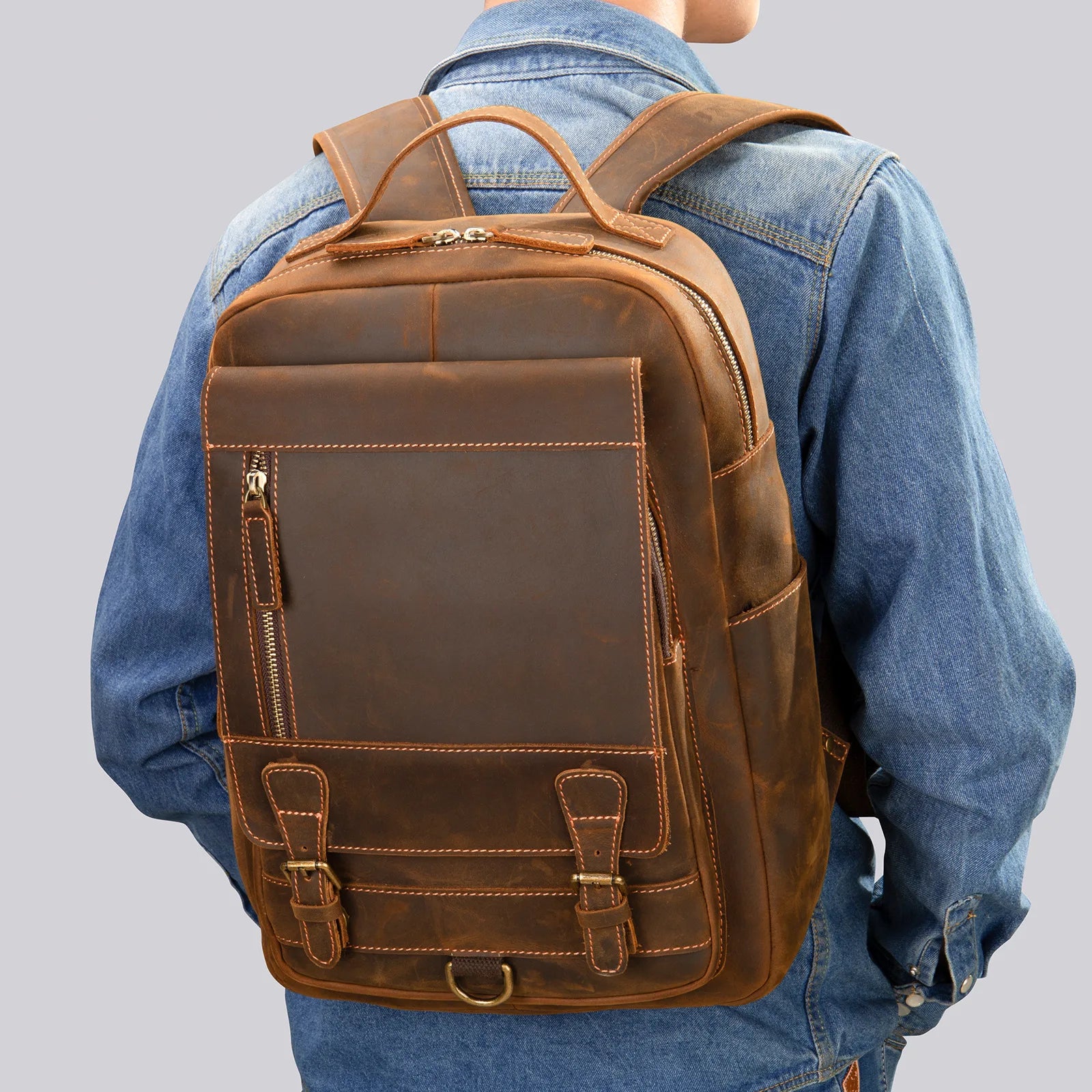 Men's Nylon Zipper Closure Flap Pocket Mixed Colors Backpack