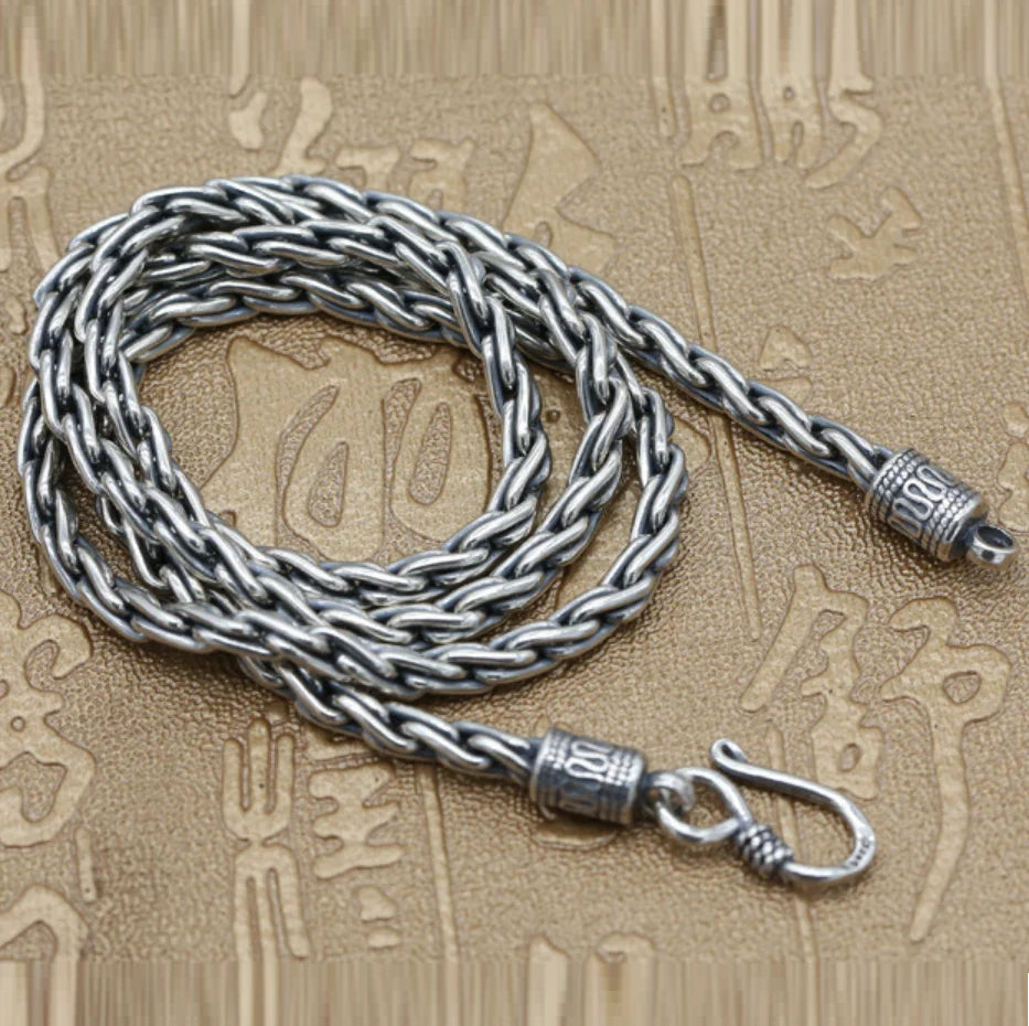 Men's 925 Sterling Silver Link Chain Geometric Pattern Necklace