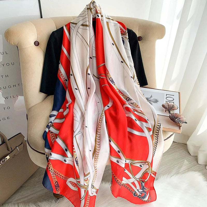 Women's Silk Neck Wrap Printed Pattern Trendy Beach Scarves