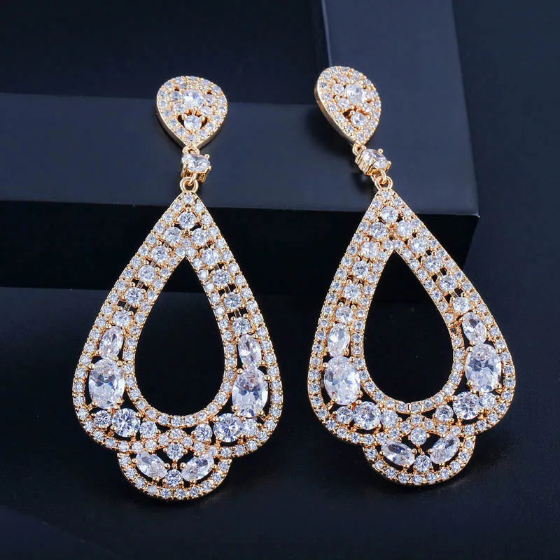 Women's Copper Cubic Zirconia Trendy Bridal Wedding Drop Earrings