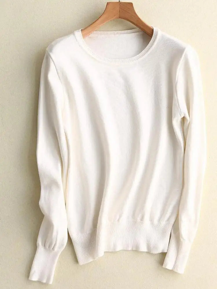 Women's Polyester O-Neck Full Sleeves Solid Pattern Sweater