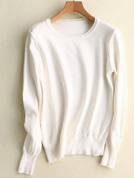 Women's Polyester O-Neck Full Sleeves Solid Pattern Sweater