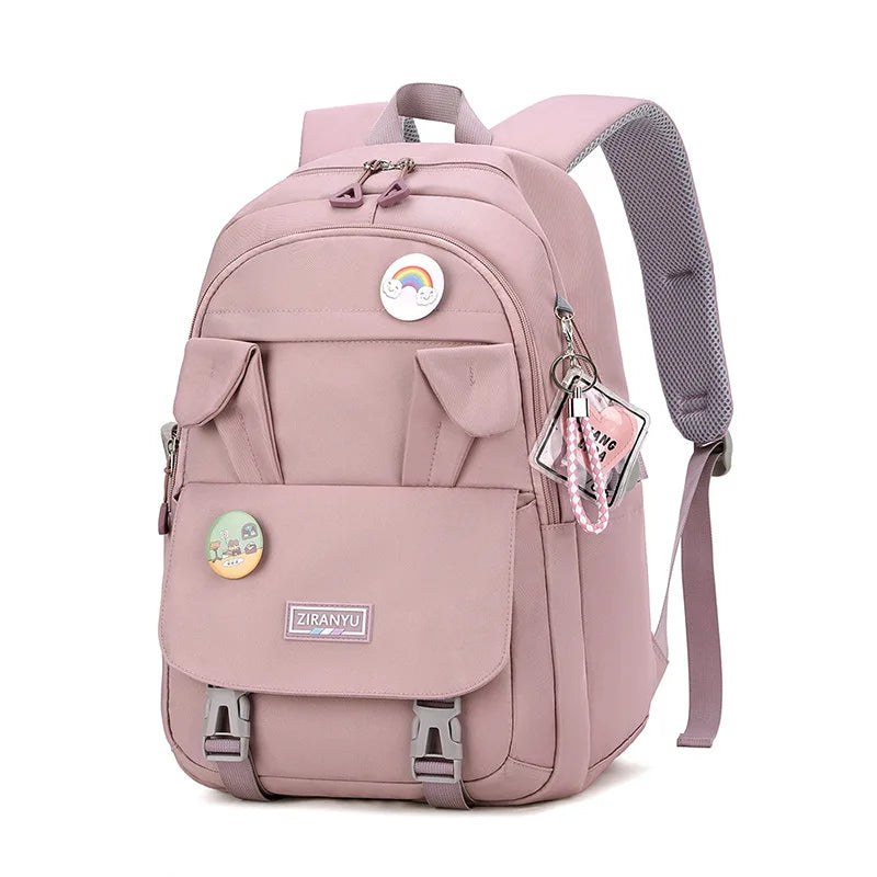 Kid's Girl Nylon Zipper Closure Letter Pattern School Backpack